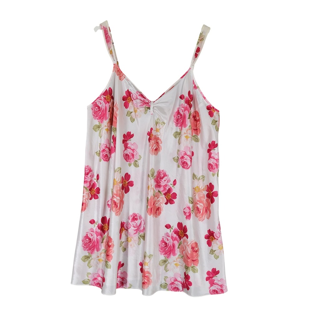 Morgan Taylor Slip Dress Women 2X Pink Floral Rose Satin Chemise Nightie